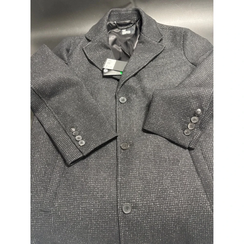 The Kooples Men's Wool Blend Patterned Overcoat Black Size FR 48/US  38 MSRP$745